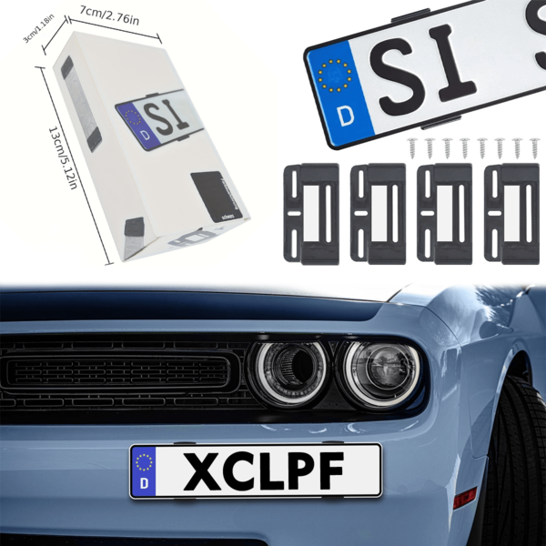 4 Stücke EU-Standardgröße Kennzeichenhalter, 520mm*110mm Schildgröße, ABS Material vorne & hinten, passend für die meisten europäischen Länder (außer Österreich/Tschechien), einfache Installation | unsichtbares Design | stabil, vibrationsfest, wasserdichter Kennzeichenhalter mit Schrauben