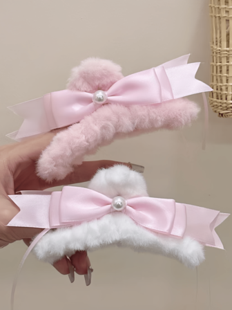 1pc Cute Pink Bow Ribbon Hair Clip, Fashionable Versatile Hair Claw Hair Accessory Elegant Claw Clip Winter Hair Clutch