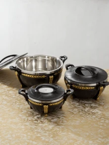 3升/7升/10升三件套保温餐盘套装，保温4-8小时，不锈钢保温容器，适用于冷热食物，自助餐/火锅保温碗套装，火锅餐具套装 - 黑色 - 查看 9