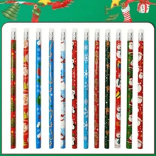 圣诞系列铅笔，图案包括卡通圣诞老人、雪人、姜饼人、圣诞树等，学生美术绘画铅笔，练字铅笔，圣诞主题铅笔，颜色随机 - 彩色 - 查看 5