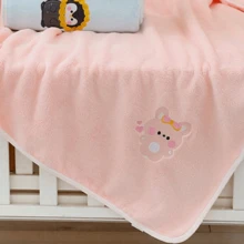 1pc Cartoon Embroidered Pattern Soft Baby Blanket, Swaddle Wrap, Nursery Receiving Blanket, Absorbent & Warm Bath Towel For Infant & Toddler