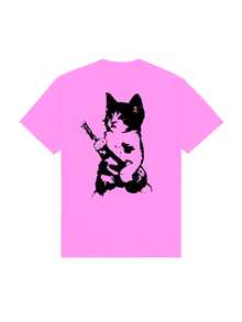 2YK Retro Aesthetic T-Shirt Nineties Rock Cat Kitten Rocker Vintage - Baby Pink - View 2