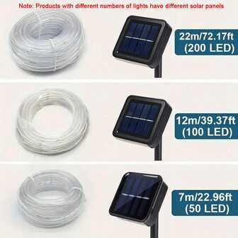 1 件太阳能 LED 灯串 50/100/200 LED 灯管绳串灯，带 8 种模式户外防水 PVC 灯管太阳能栅栏灯适用于家庭花园庭院走道派对装饰（72.17 英尺/39.37 英尺/22.96 英尺，暖色/白色/彩色/红色/蓝色/绿色/紫色）秋季装饰家居装饰户外装饰