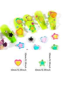 50 piezas/bolsa Encanto de uñas de resina con diseño de corazón de dopamina y estrella, accesorios de arte de uñas para puntas de manicura acrílica