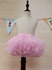 Young Girl Pleated Tulle Skirt, Versatile Cake Skirt For Children - Baby Pink - View 3