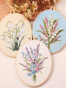 1 Set Beginner Embroidery Kit With Floral Pattern, Elegant Style Cross Stitch Embroidery Set For DIY Embroidery Enthusiasts, Includes Printed Fabric, Embroidery Thread, Embroidery Needle, English Instructional Chart, 20cm/7.9in Bamboo-Like Embroidery Hoop - Multicolor - View 1