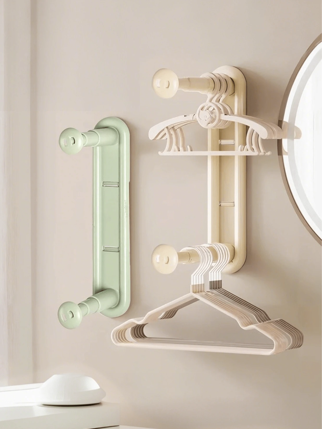 Multi-Color Plastic Double-Layer Clothes Hanger Rack, Wall-Mounted Expandable Clothes Drying Rack, Space-Saving Wardrobe Organizer, Compact Heavy-Duty Garment Rack For Small Apartments And Dorms, Bathroom And Balcony Drying Assistant, Entryway And Hallway Organizer, Portable Closet Storage Solution For Travel, Easy-Access Sorting System, Convenient For Seasonal Wardrobe Changeover And Holiday Gift Storage - Multicolor - View 1