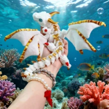 Dual-Horned Dragon With Wings, Flexible Posable Gradient Color Model Doll Figurine