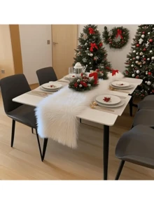 1 Piece White Christmas Plush Flag Tablecloth Home Decoration Table Runner, Modern White Plush Table Runner Suitable For Christmas Wedding Party Holiday Birthday Decoration, Home, Wedding, Party Christmas, Birthday And Holiday Party, Christmas Tablecloth Decoration, Christmas Decorations, Christmas Tablecloth Decoration, Christmas Decorations