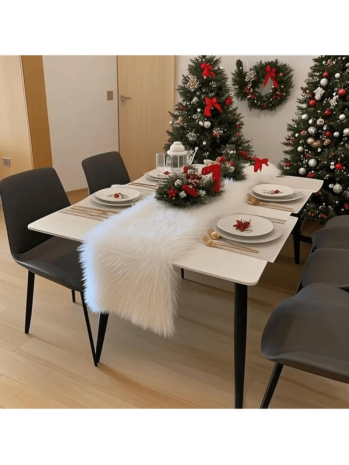 1 Piece White Christmas Plush Flag Tablecloth Home Decoration Table Runner, Modern White Plush Table Runner Suitable For Christmas Wedding Party Holiday Birthday Decoration, Home, Wedding, Party Christmas, Birthday And Holiday Party, Christmas Tablecloth Decoration, Christmas Decorations, Christmas Tablecloth Decoration, Christmas Decorations