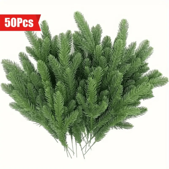 24pcs/50pcs Artificial Pine Branches, Christmas Faux Pine Greenery Stems Fake Cedar Pine Needles Picks, DIY Accessories For Wreath And Home Garden Decor, Table Decoration, Christmas Greenery, Christmas Tree Ornament Wreath Garland DIY Crafts Holiday Home Decoration Christmas Decorations Room Decor
