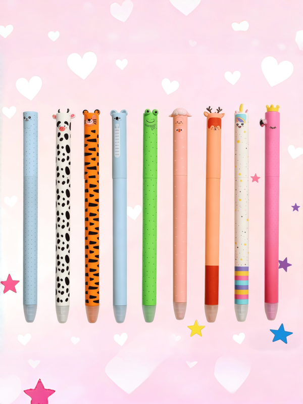 9 Stücke löschbare Gelschreiber mit verschiedenen Zoo-Themen-Designs, mit 0,5 mm blauer Tinte und Radiergummi, drehbare Gelschreiber für ein glattes und bequemes Schreiben, geeignet für Notizen, Markierungen, Schule, Büro, Tagebuch-Zubehör, Fehler lassen sich leicht ausbessern. Dieses löschbare Stifteset ist ein kreatives Schreibwarensortiment mit löschbaren Stiften und austauschbaren Stiftminen, was es zu einem perfekten Geschenk für Feiertage und Geburtstage macht.