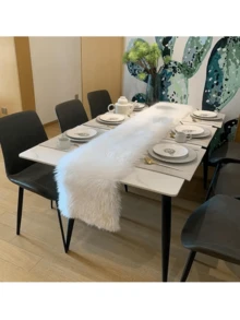 1 Piece White Christmas Plush Flag Tablecloth Home Decoration Table Runner, Modern White Plush Table Runner Suitable For Christmas Wedding Party Holiday Birthday Decoration, Home, Wedding, Party Christmas, Birthday And Holiday Party, Christmas Tablecloth Decoration, Christmas Decorations, Christmas Tablecloth Decoration, Christmas Decorations