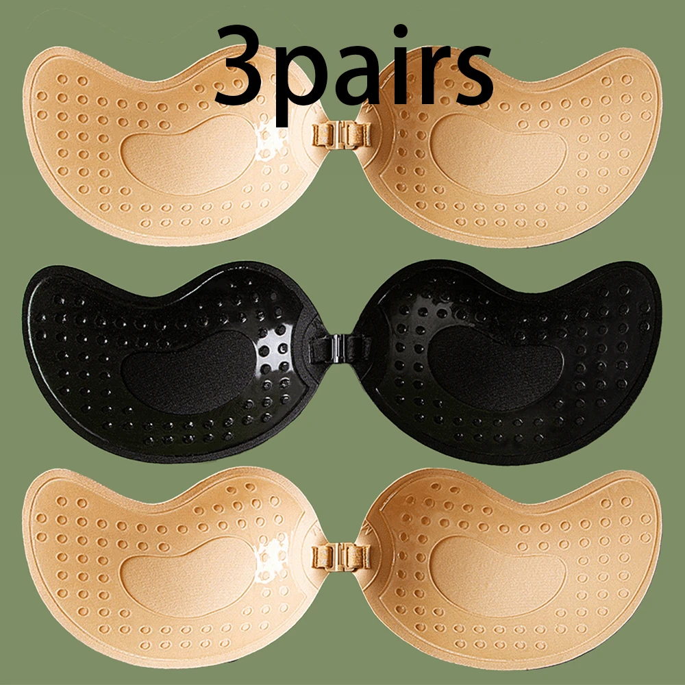 3 Pares de Sutiãs Adesivos Respiráveis e Ultrafinos - Sutiã Sem Alça Invisível com Push-Up de Silicone para Casamento/Yoga, Tampas de Mamilo Antiderrapantes