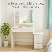 Compact Dressing Table With Right Sliding LED Mirror, Hidden Storage And Removable Chest Of Drawers, Bedside Table For Small Rooms Holiday Gift Ultimate Gift For Girls