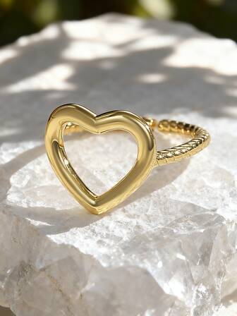 Charm-In 1 st justerbar guldfärgad hjärtformad ring, blekfri plätering, smycken för kvinnor, present till alla hjärtans dag