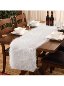 1 Piece White Christmas Plush Flag Tablecloth Home Decoration Table Runner, Modern White Plush Table Runner Suitable For Christmas Wedding Party Holiday Birthday Decoration, Home, Wedding, Party Christmas, Birthday And Holiday Party, Christmas Tablecloth Decoration, Christmas Decorations, Christmas Tablecloth Decoration, Christmas Decorations