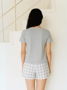 Women's Modern Short Plaid Pajamas - Grey - View 2