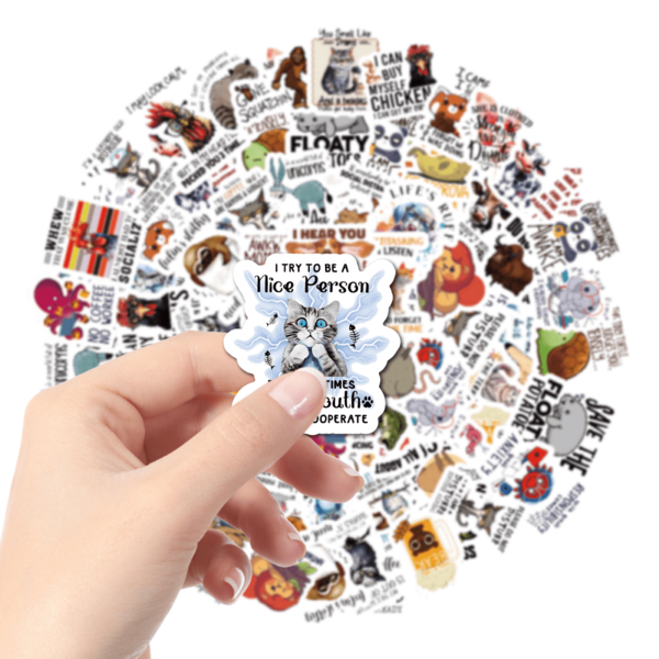 50 Pieces/Set Funny Animal Quotes Cartoon Stickers, Humorous English Graffiti Decals, Vinyl Self-Adhesive Reusable Stickers, Suitable For Laptops, Mobile Phones, Luggage, Notebooks, Water Bottles, Helmet Decorations, School Teaching Reward Gifts