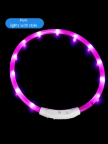 1pc LED Glowing Dog Collar, USB Rechargeable, Bright Luminous Pet Necklace, Anti-Lost, Long-Lasting Glow, Multi-Color Fiber Optic & LED Strip Options - Multicolor - View 24