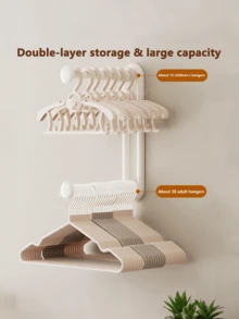 Multi-Color Plastic Double-Layer Clothes Hanger Rack, Wall-Mounted Expandable Clothes Drying Rack, Space-Saving Wardrobe Organizer, Compact Heavy-Duty Garment Rack For Small Apartments And Dorms, Bathroom And Balcony Drying Assistant, Entryway And Hallway Organizer, Portable Closet Storage Solution For Travel, Easy-Access Sorting System, Convenient For Seasonal Wardrobe Changeover And Holiday Gift Storage - Multicolor - View 2
