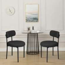 Juego de 2 sillas de comedor, sillas redondas de tela bouclé de peluche, sillas de cocina tapizadas de estilo mediados de siglo.