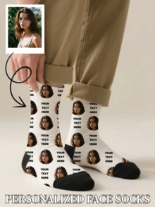 1PC Unisex Custom Portrait And Text Pattern White And Black Comfortable Casual Socks, Suitable For Daily Wear, Available In Multiple Colors, An Excellent Gift For Friends On Birthdays And Holidays