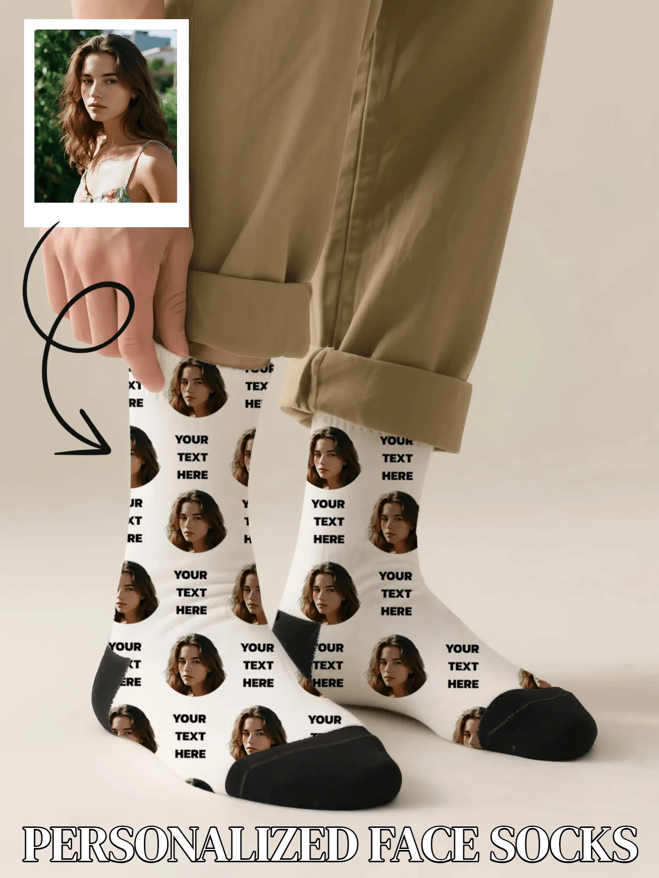 1PC Unisex Custom Portrait And Text Pattern White And Black Comfortable Casual Socks, Suitable For Daily Wear, Available In Multiple Colors, An Excellent Gift For Friends On Birthdays And Holidays
