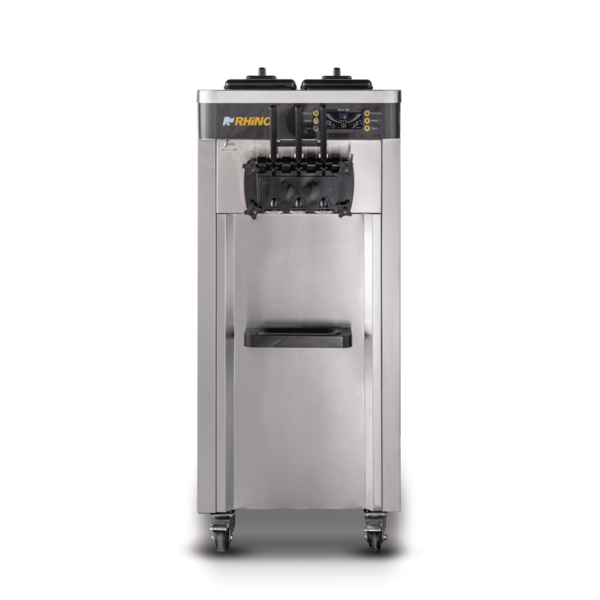 RHINO Máquina de Helado Suave, 3 Dispensadores, Acero Inoxidable, 48 Helados/hora, Panel Digital, HELA-25P