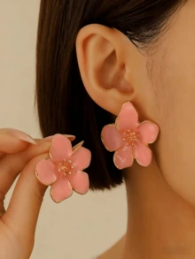 1 对优雅花卉多巴胺风格女士耳环，彩色珐琅涂层，时尚百搭，适合日常佩戴，是情人节送给女士的绝佳礼物 - 金色1 - 查看 9