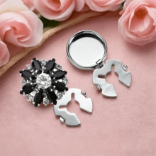 1pc Button Covers Cufflinks For Men Women,Button Cover For Shirt Tuxedo,Copper Base Black Rhinestone Flower,Decorative Buttons For Crafts,Shell Button Covers Fancy Accessories For Business Daily Party Wedding Gifts