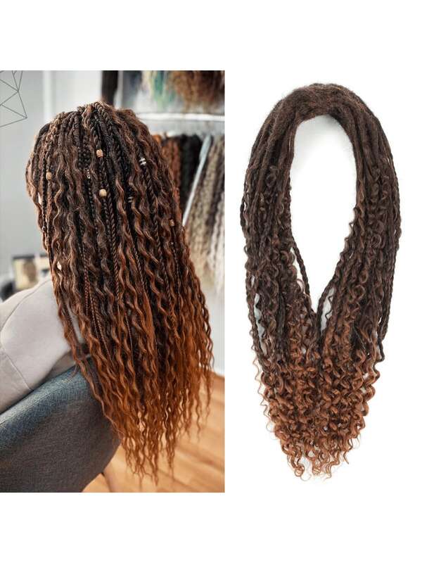 24 Zoll 2-in-1 synthetische Dreadlock Extensions im Hippie-Stil, 10 Stränge handgefertigte Zöpfe, weiche doppelseitige lockige Boho-Wellen Dreadlocks für Frauen