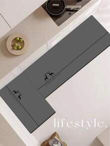 1pc Soft Rubber Kitchen Mat, 3.5mm Thick Kitchen Rug, Stylish Minimalist Gray Deer Pattern, Absorbent Kitchen Floor Mat, Can Be Trimmed To Fit, Surface Fabric, Middle Foam Layer, Bottom Rubber Layer, Suitable For Kitchen Rugs, Home Decor, Bathroom Mats, Entryway, Laundry Room, Hallway Carpets, Living Room