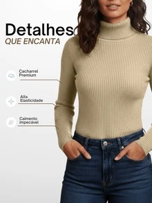 Cacharrel Women's Elegant Turtleneck Ribbed Long Sleeve Winter Cold Casual Knit Thermal Top - 米色 - 查看 4