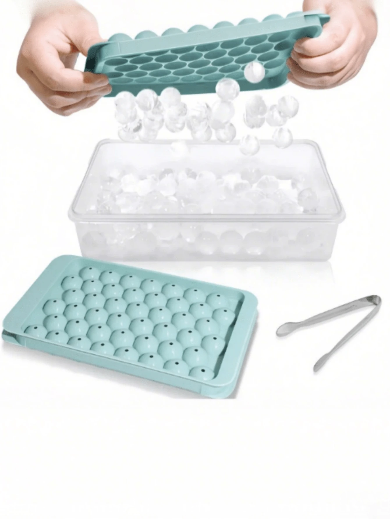 قالب ثلج بغطاء وصناديق ثلج - قالب ثلج دائري بغطاء، مناسب للثلاجة - قالب ثلج مع صندوق ثلج، مناسب للثلاجة (0.8 بوصة - 2 قطع، أزرق)