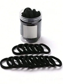 50/100pcs Canned Girls' Basic High Elasticity Hair Tie Ponytail, Simple And Seamless Elastic Hair Ties Suitable For Daily Leisure, Perfect For Women. High Elasticity Towel Hair Ties, Seamless Hair Ropes, Rubber Band Hair Accessories For Women, Canned Hair Ties, Storage Can Storage. Suitable For Women's Daily And Special Occasions (Teacher's Day, Back To School, Graduation Ceremony) Throughout The Season, As Well As For Girls' Hair Accessories. Head Accessories Elastic Band - Black - View 2