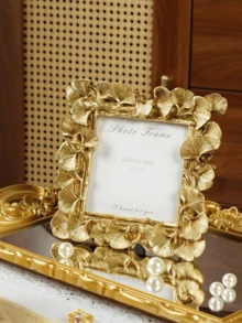 1pc Vintage European Style Golden Ginkgo Leaf Lace Decor Photo Frame, Horizontal & Vertical Use, Random Inner Paper Lining, For Photo Display And Home Decor - Multicolor - View 7