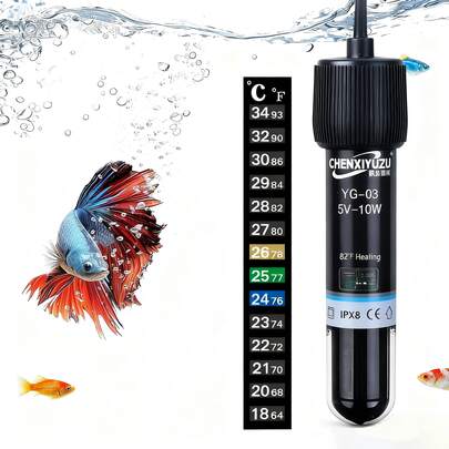 鱼缸加热棒可保持小型水族箱28°恒温。带恒温棒的乌龟和热带鱼加热器，防爆设计，迷你尺寸。
