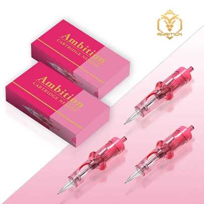 AMBITION 20 支/盒粉色纹身针头 0.2 毫米 0.25 毫米 0.3 毫米 0.35 毫米圆形衬管混合针 1rl 3rl 5rl 无线纹身机