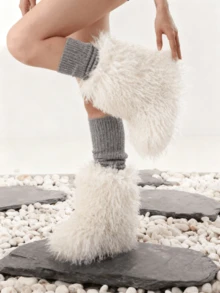 Winter Knee High Boots For Women Pull-On Faux Fur Boots Furry Fluffy Round Toe Fashion Boots Suede Comfy Plush Warm Knee High Boots Outdoor Indoor Flat Shoes Party Dressy Women Winter Boots - Màu be - Xem 4