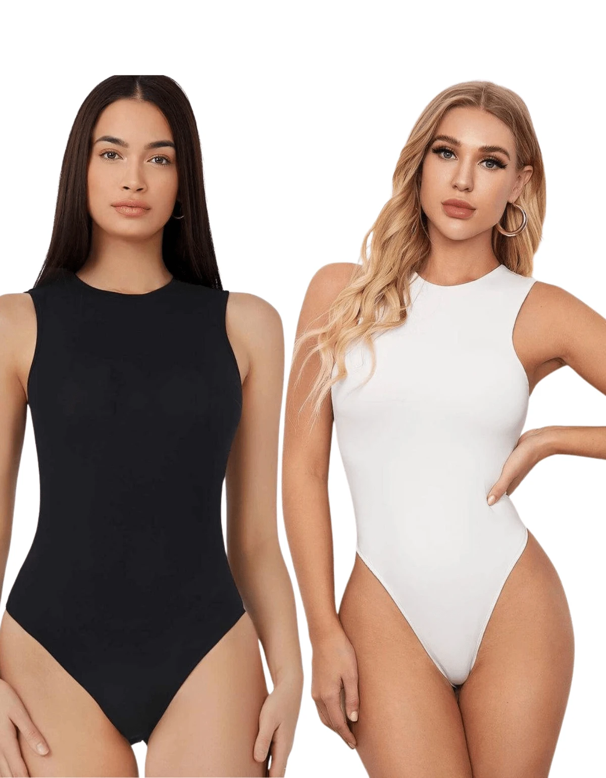 Kit 2 Women's Bodysuit Basic Plain Sleeveless Tank Top With Double Lining - Đen và trắng - Xem 1