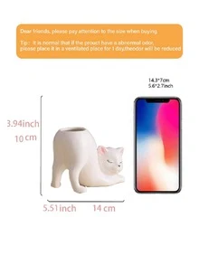 1 件独特无尾猫小花盆，可爱小猫多肉室内花盆，动物家居装饰花盆架，新奇陶瓷盆景花盆理想礼物，可爱的办公桌房间家居装饰 - 彩色 - 查看 6