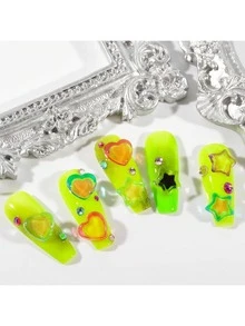 50 piezas/bolsa Encanto de uñas de resina con diseño de corazón de dopamina y estrella, accesorios de arte de uñas para puntas de manicura acrílica