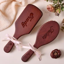 Custom Engraved Red Sandalwood Massage Brush - Personalize With Name Or Initials. The Ultimate Scalp Care & Detangling Experience With An Air-Cushion Base & Flexible Nylon Bristles. A Unique & Functional Gift For Her To Promote Relaxation & Hair Health.