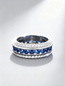 1枚全圆微镶戒指，女士S925纯银细戒，拇指戒指，精致珠宝礼品 - 銀色 - 查看 3