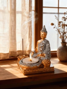 1 pièce Statue de Bouddha, statue de Bouddha pour la décoration de méditation, décoration spirituelle zen de Bouddha, statue et figurine de Bouddha pour la décoration de la maison, couleur or