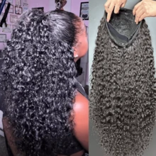 ZHENDEFA 1pc Real Human Hair Jerry Curl Half Wig, Glueless Flip Over Invisible Hairline Half Wig, Beginner Friendly Headband Wig For Women - SNatural - View 2