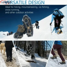 1 para antypoślizgowych ochraniaczy na buty, 8-zębowe kolce ze stali nierdzewnej, kolce do butów zapewniające przyczepność na zewnątrz, odpowiednie do chodzenia, biegania, wędrówek pieszych, wspinaczki, czarne