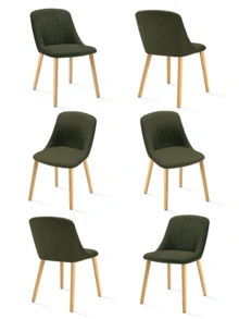 Goeurvant Modern Minimalist Vertical-Stripe Upholstered Dining Chairs With Ergonomic Back & Solid Wood Legs For Living Room, Kitchen, Bedroom - Set Of 2 / Set Of 4 / Set Of 6 - Grass Green - 綠色 - 查看 13