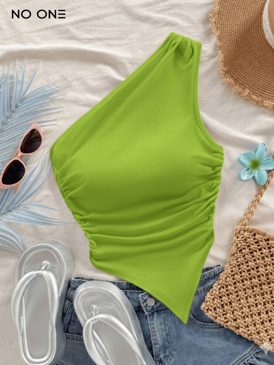 NO ONE Sexy Ribbed Slim Fit Tank Top Women's Y2K  Street Style - Verde Lima - Ver 1